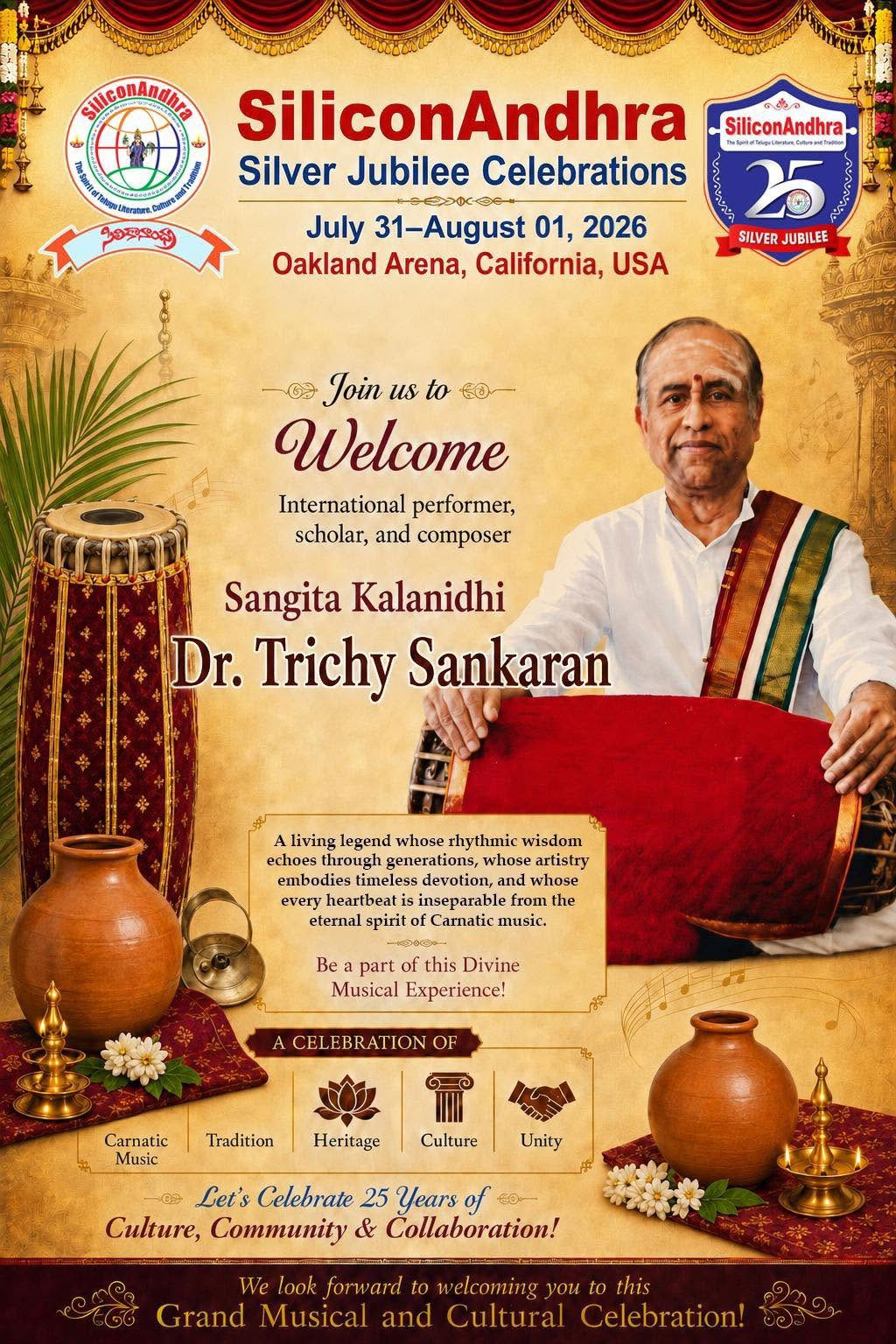 Siliconandhra Silver Jubilee Celebrations To Feature Carnatic Maestro Sangita Kalanidhi Dr Trichy Sankaran 
