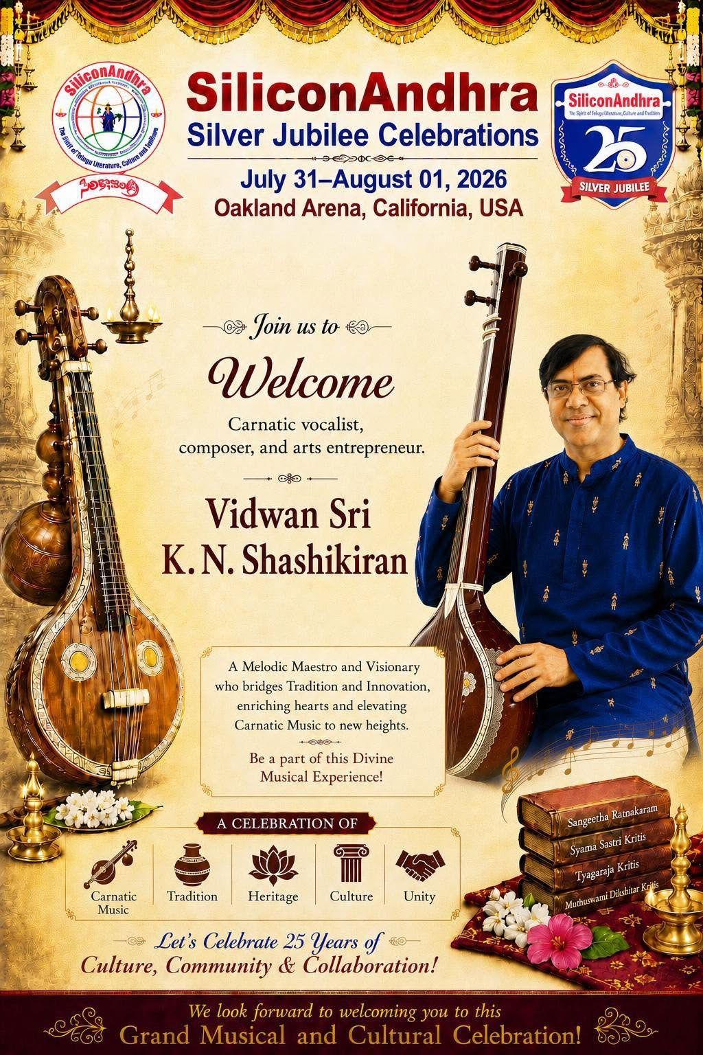 Siliconandhra Silver Jubilee Celebrations To Feature Carnatic Vocalist Vidwan Sri K N Shashikiran 