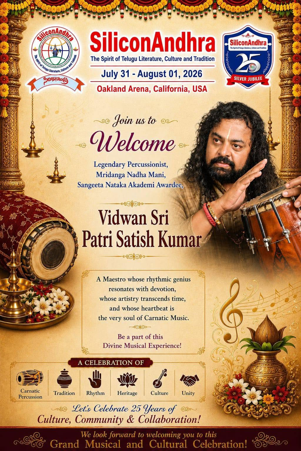 Siliconandhra Silver Jubilee Vidwan Sri Patri Satish Kumar To Perform In California 