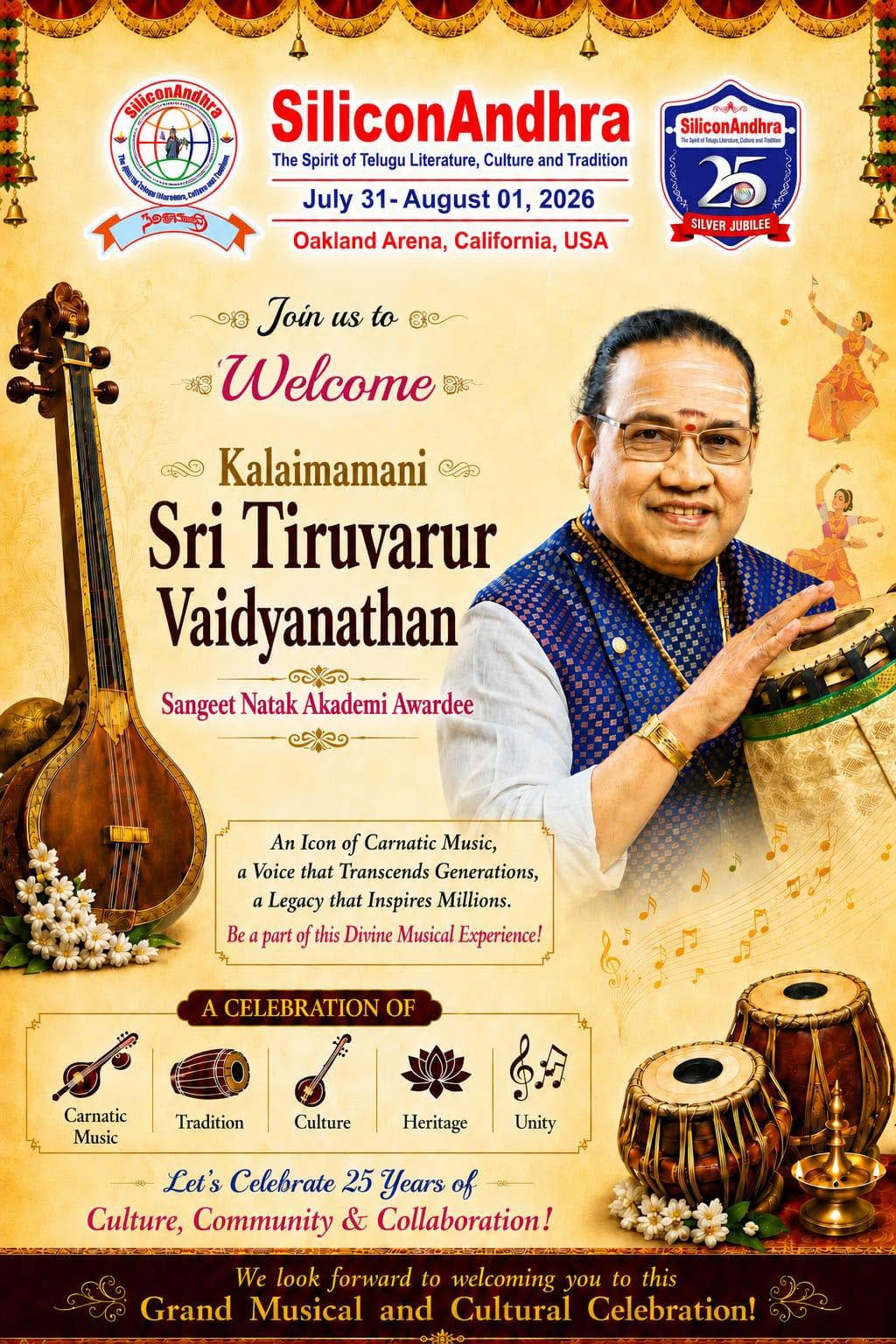 Siliconandhra Silver Jubilee Celebrations To Feature Kalaimamani Sri Tiruvarur Vaidyanathan 