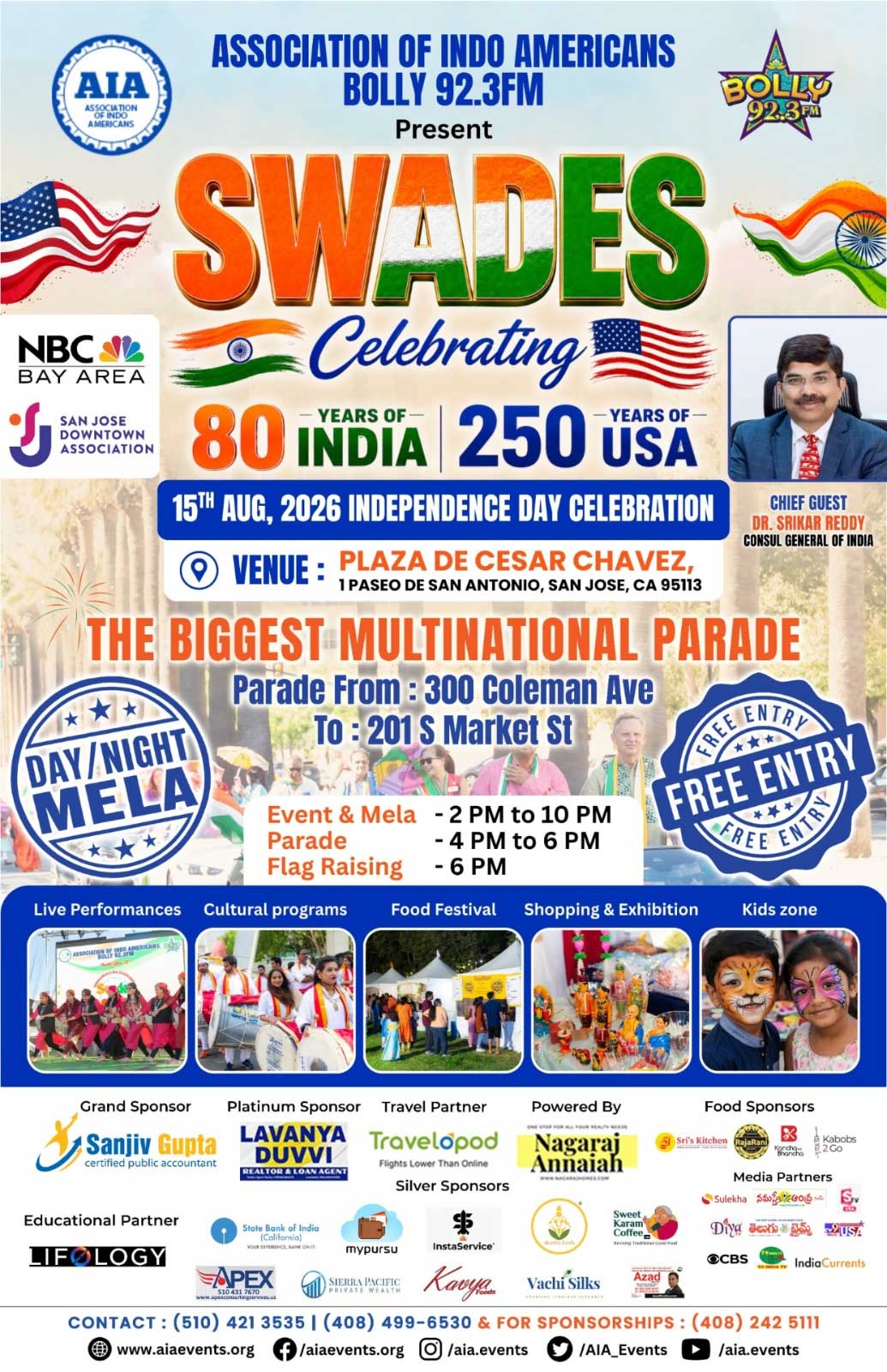 Association Of Indo Americans To Host Swades 80th India And 250th Usa Independence Day Celebration In San Jose 