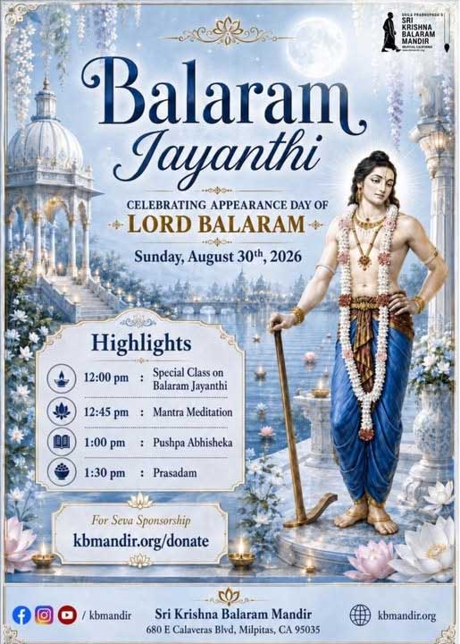 Balaram Jayanthi 2026 Celebrations Announced At Sri Krishna Balaram Mandir 