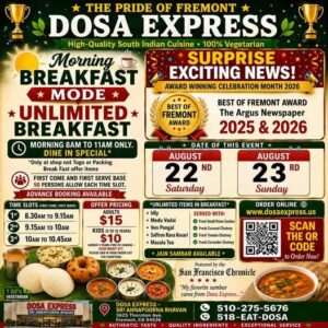 Award-Winning Celebration Dosa Express Fremont Announces Unlimited Breakfast Special
