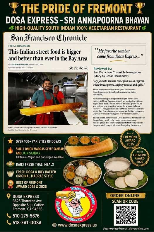 Dosa Express Sri Annapurna Bhavan Featured In San Francisco Chronicle For Exceptional South Indian Street Food 