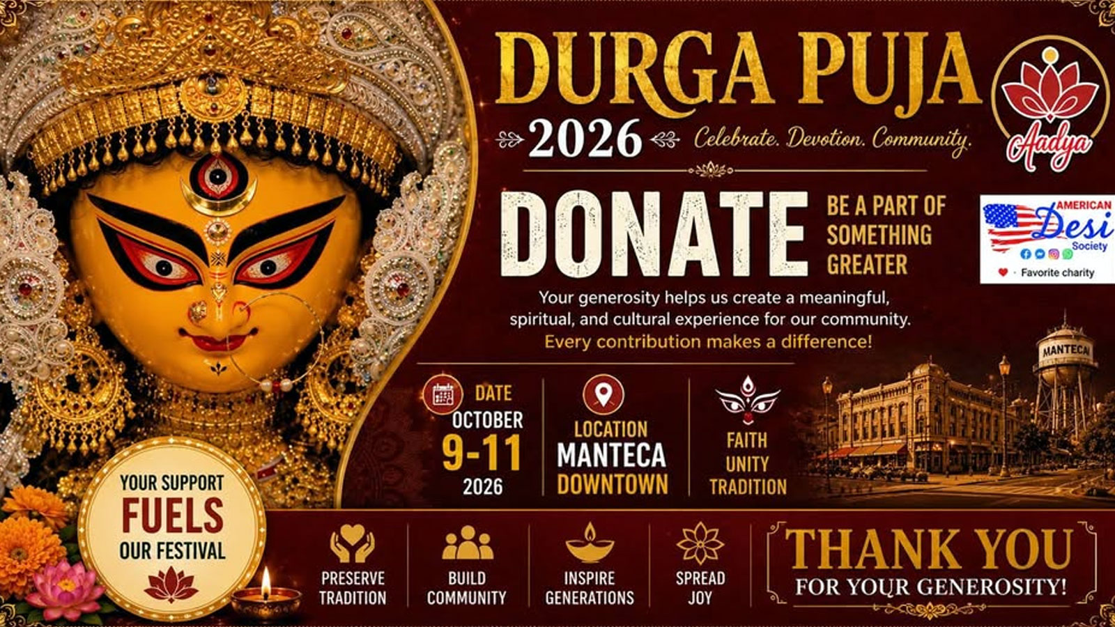 Aadya Announces Fundraiser For The 5th Milestone Durga Puja 2026 Celebrations 
