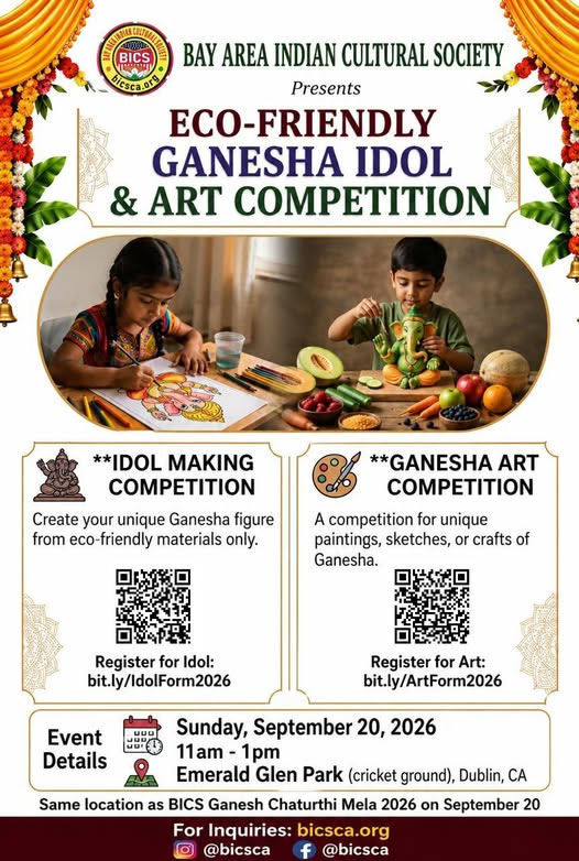 Bay Area Indian Cultural Society Presents Eco Friendly Ganesha Idol Art Competition 2026 