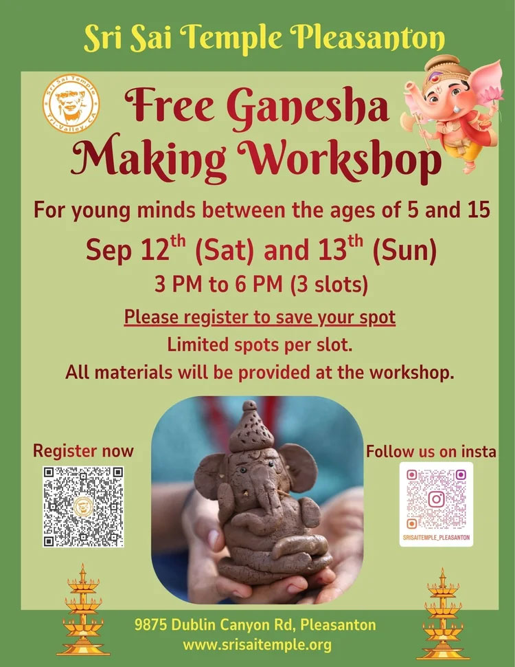 Sri Sai Temple Pleasanton to Host Free Ganesha Making Workshop for Kids