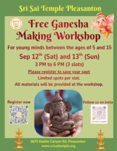 Sri Sai Temple Pleasanton Announces Free Ganesha Making Workshop for Kids