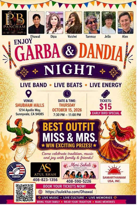 Garba And Dandiya Night Live Event Announced For Sunnyvale On October 15 2026 