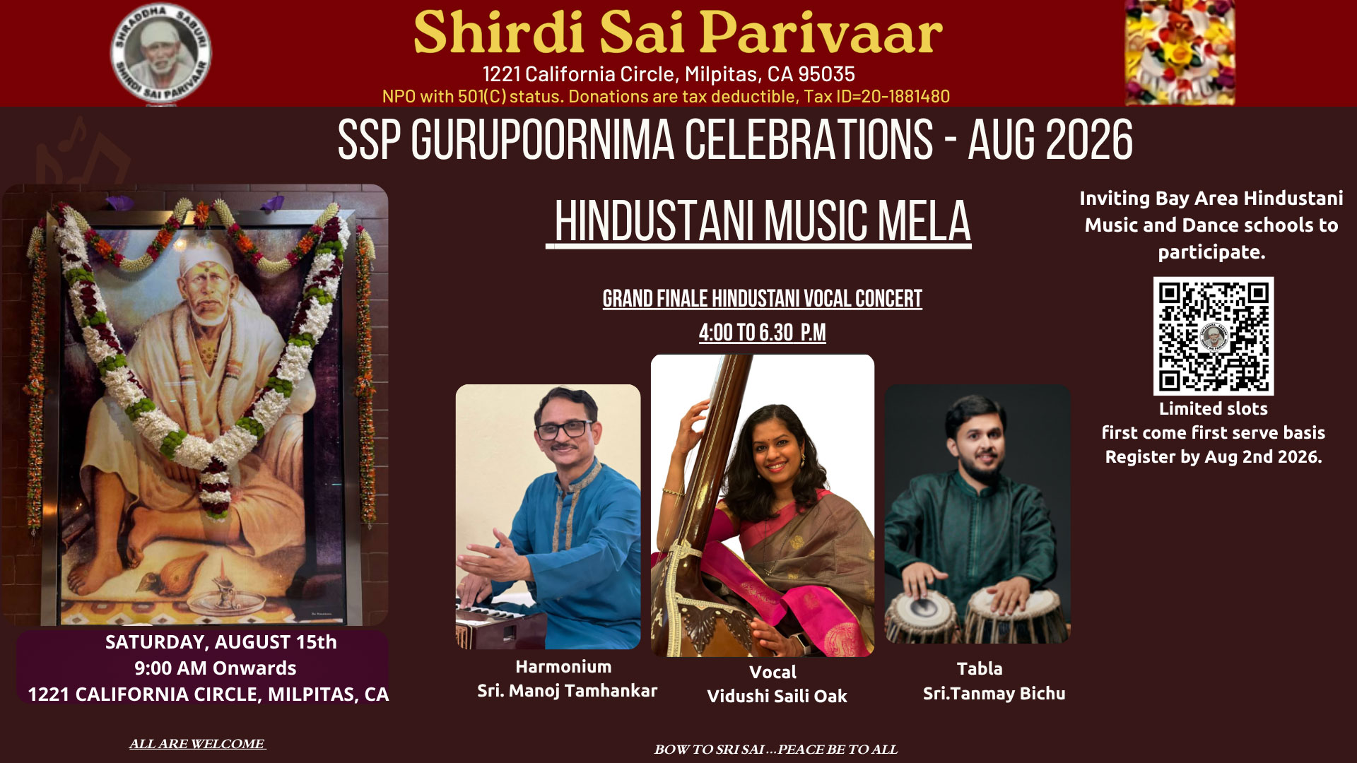 Shirdi Sai Parivaar Organizes Ssp Gurupoornima Celebrations And Hindustani Music Mela In Milpitas Ca 