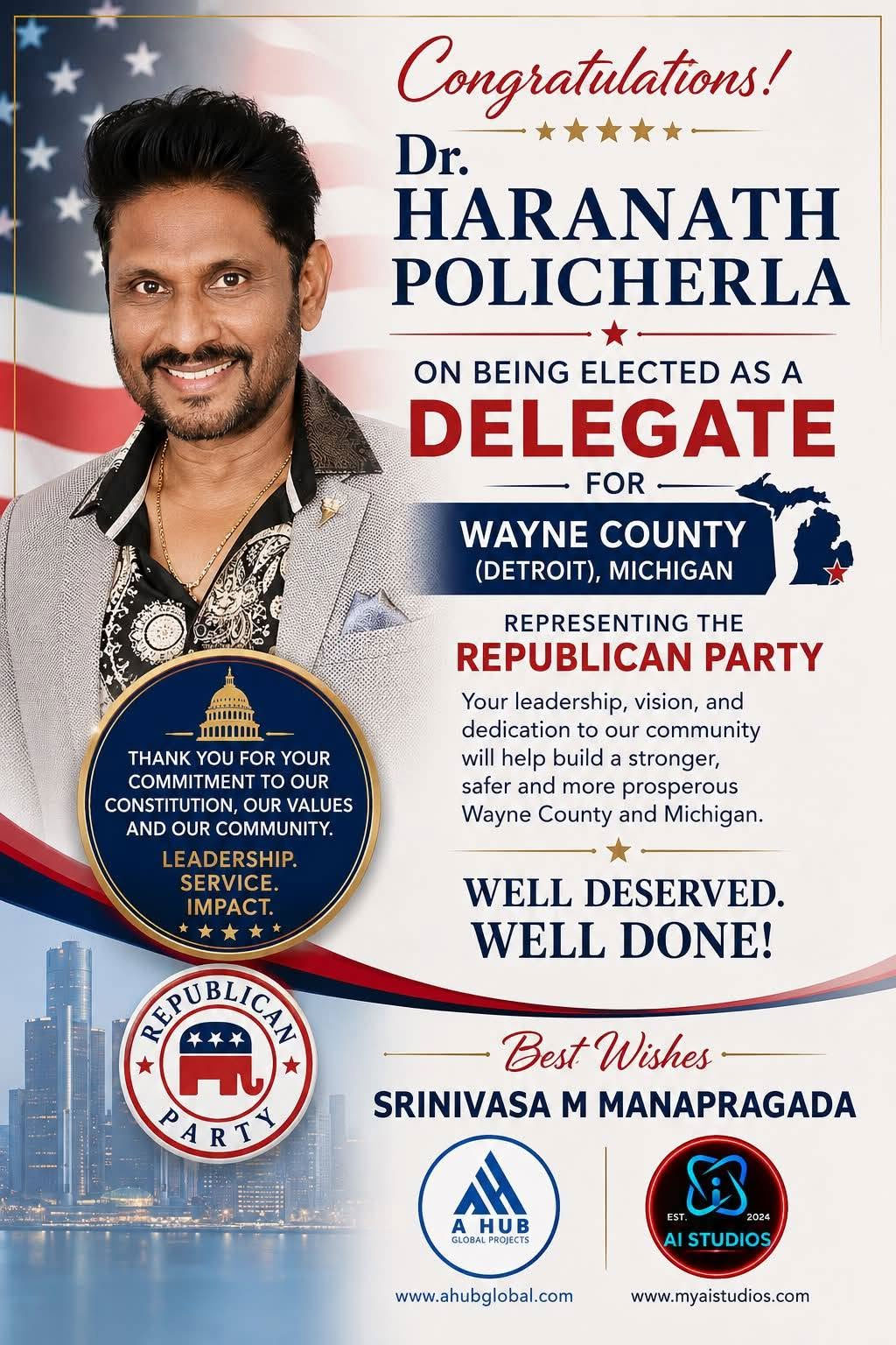 Dr Haranath Policherla Elected As Precinct Delegate For Wayne County Convention 