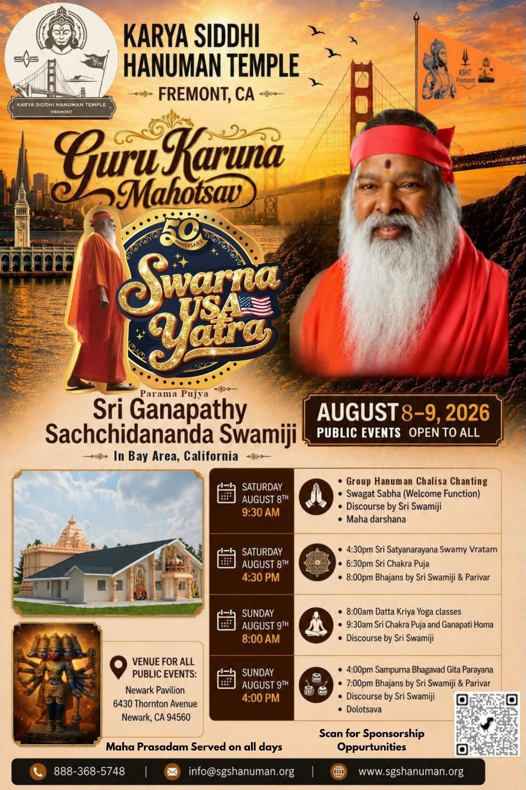 Karya Siddhi Hanuman Temple Hosts Guru Karuna Mahotsav With Sri Ganapathy Sachchidananda Swamiji In Bay Area 