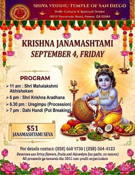 Krishna Janmashtami Celebration At Shiva Vishnu Temple Of San Diego 