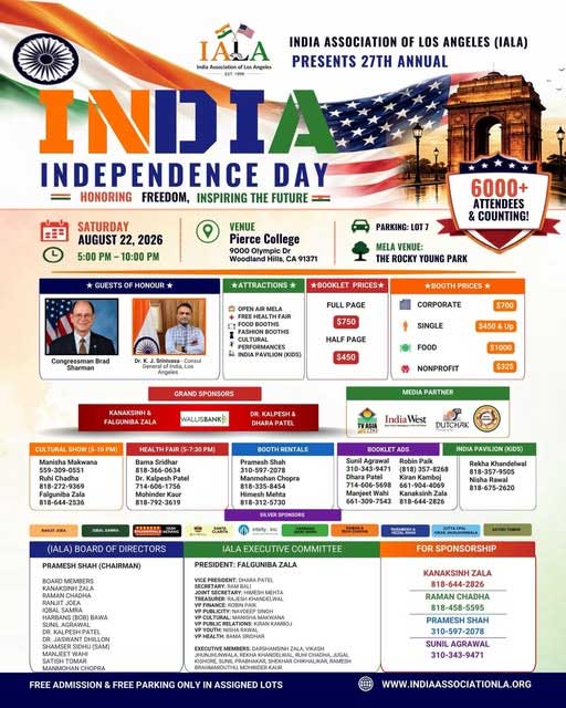 India Association Of Los Angeles Presents 27th Annual India Independence Day Celebration 2026 
