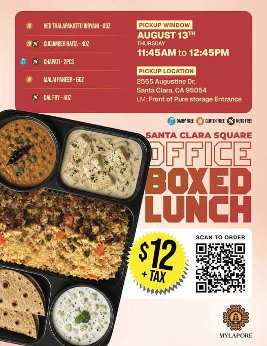 Santa Clara Square Office Boxed Lunch Announced By Mylapore 