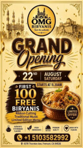 OMG Biryanis Celebrates Grand Opening in Fremont with Free Biryani Offer