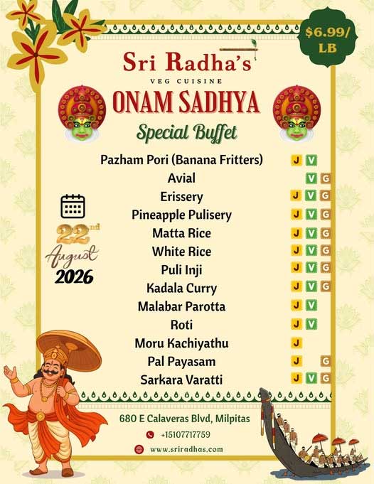Sri Radhas Veg Cuisine Announces Special Onam Sadhya Buffet On August 22 