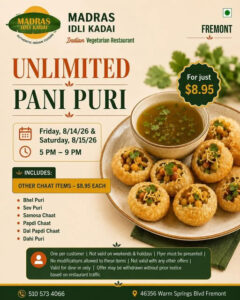 Madras Idli Kadai in Fremont Announces Weekend Chaat Special