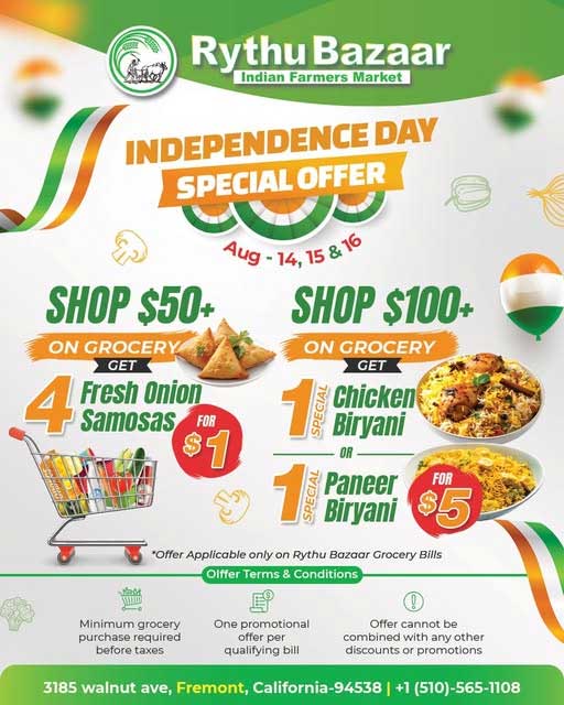 Rythu Bazaar Independence Day Special Offer California Indian Community 