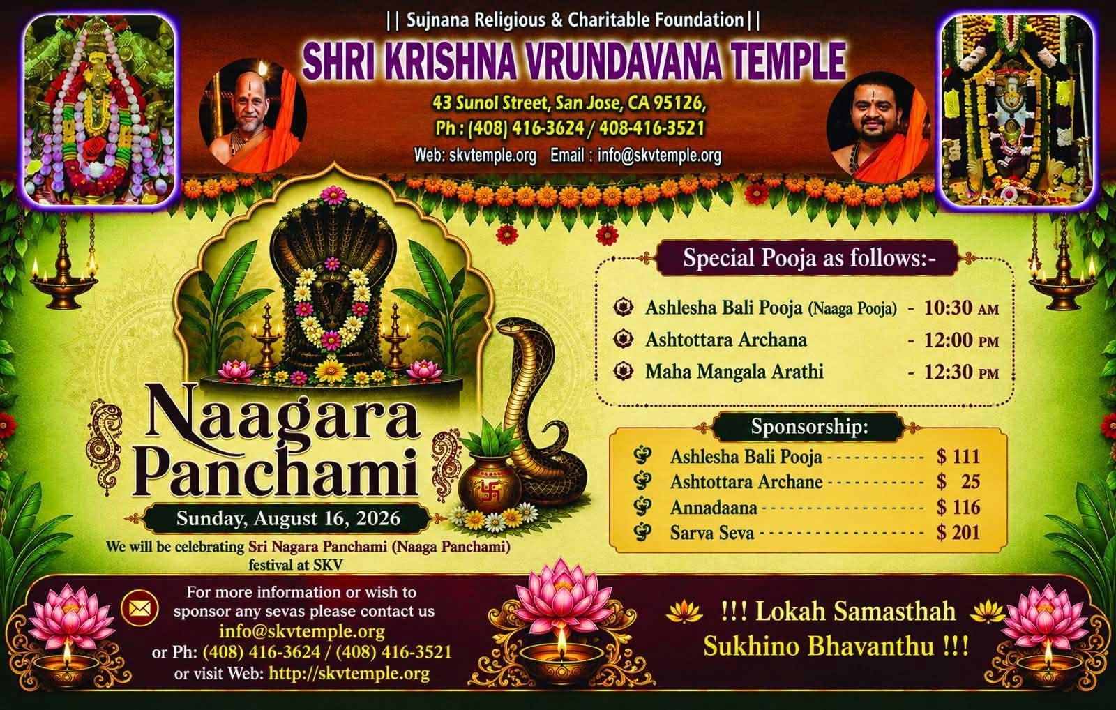 Naagara Panchami Celebrations 2026 At Shri Krishna Vrundavana Temple San Jose 