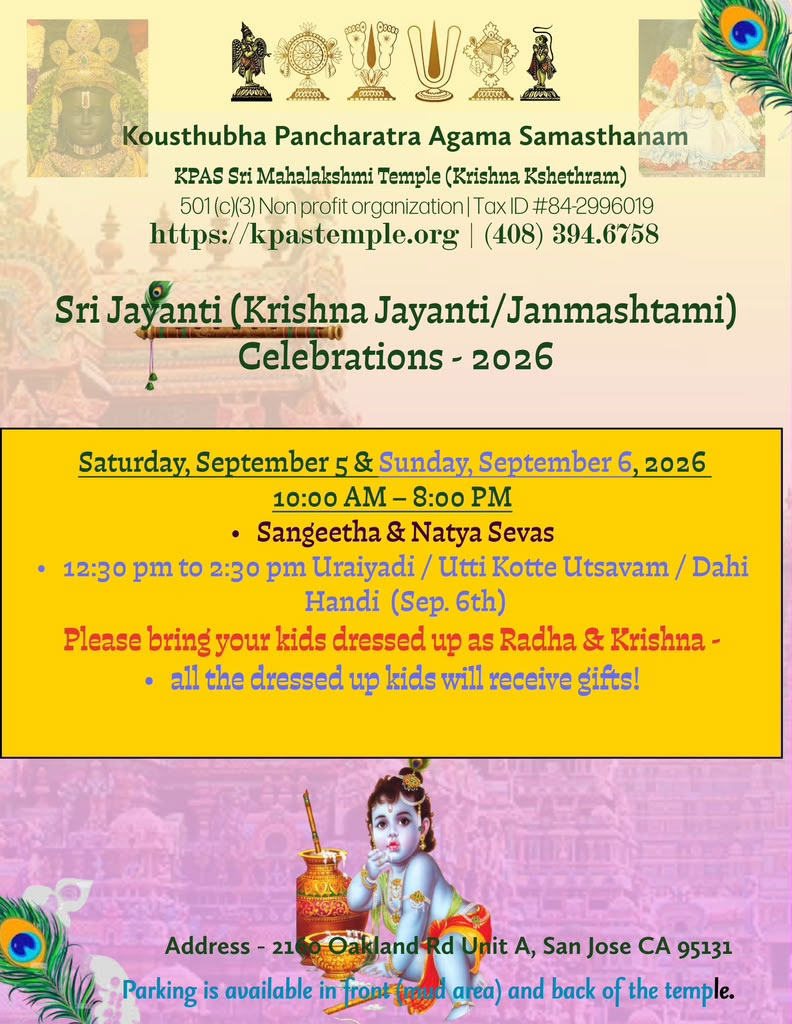 Kpas Temple Announces Weekend Sri Jayanthi Celebrations 