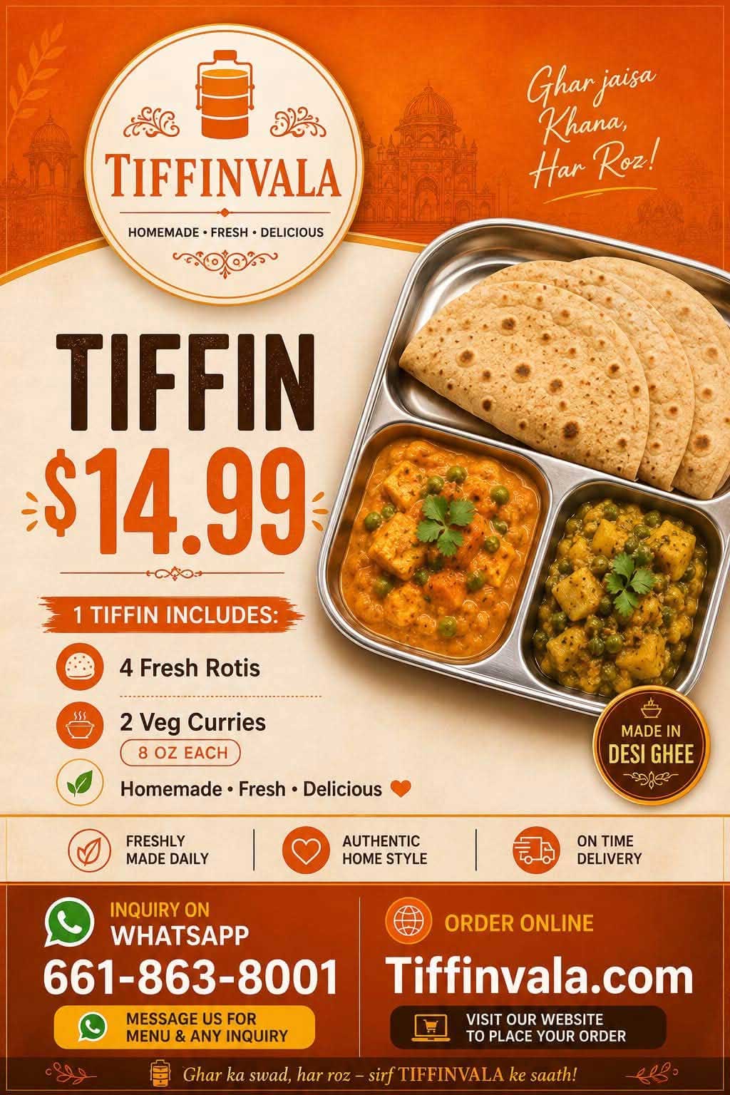 Tiffinvala Announces Daily Homemade Tiffin Services Featuring Fresh Rotis And Veg Curries For 14 99 
