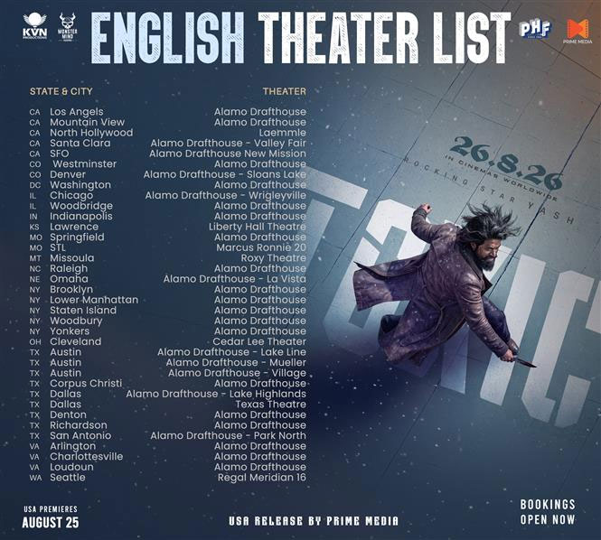 Yash's 'Toxic' English Theater List Released for USA Premieres and Theatrical Run
