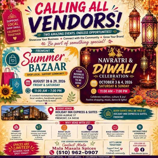 Vendor Call Announced For Fremont Summer Bazaar And Navratri Diwali Celebration 2026 