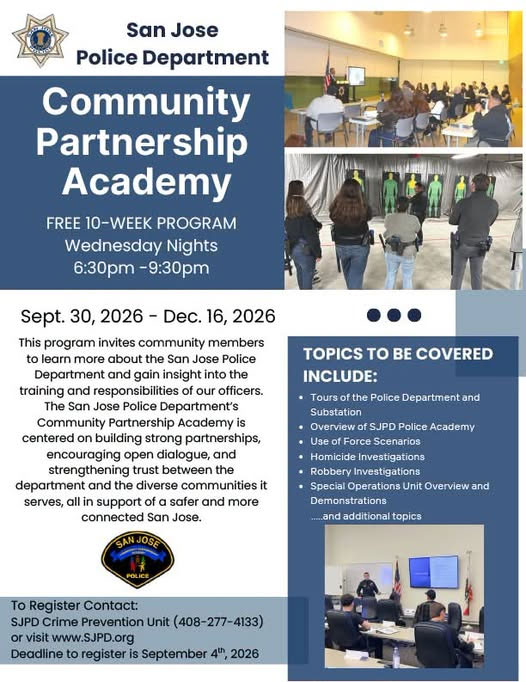 San Jose Police Department Announces Upcoming Community Partnership Academy 