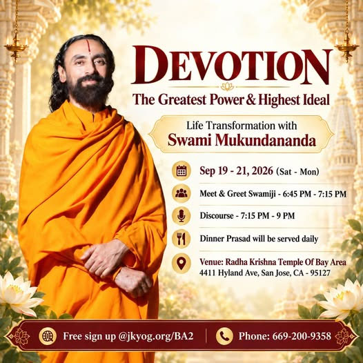 Swami Mukundananda To Visit Radha Krishna Temple Of Bay Area For Three Day Life Transformation Series 