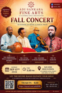 Adi Sankara Fine Arts Celebrates 6th Anniversary with Fall Concert Featuring Vidwan Dr. K.N. Renganatha Sharma
