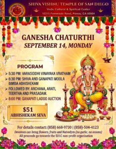 Ganesha Chaturthi Celebrations at Shiva Vishnu Temple of San Diego