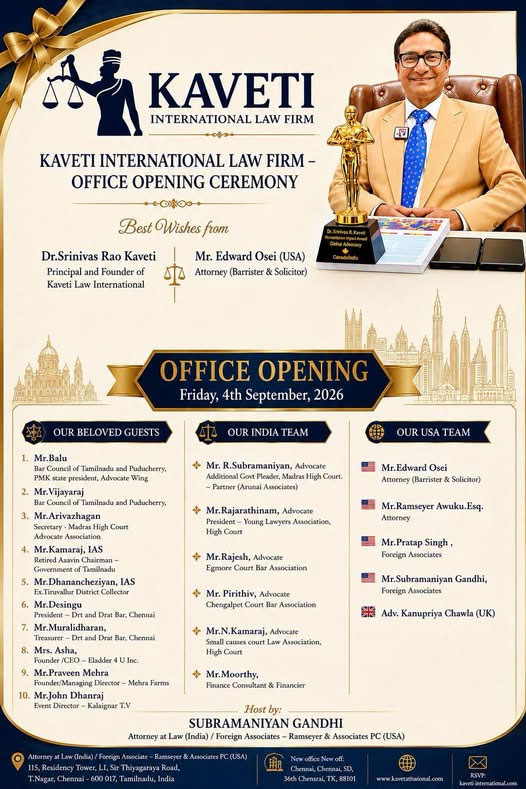 Kaveti International Law Firm Opens New Office In Chennai 
