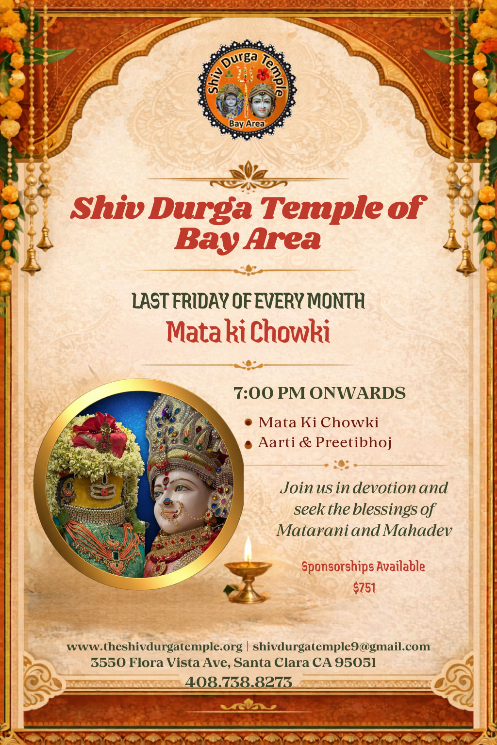 Shiv Durga Temple Of Bay Area Announces Monthly Mata Ki Chowki 