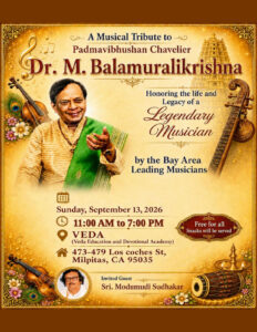 Musical Tribute to Dr. M. Balamuralikrishna at VEDA in Milpitas, CA
