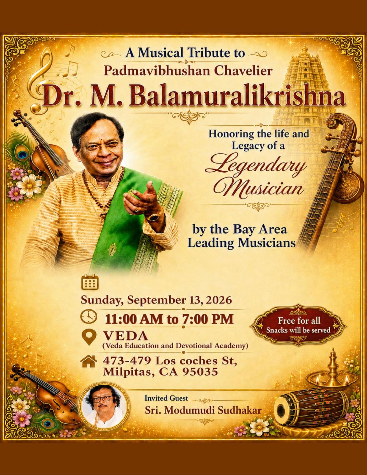 Musical Tribute To Dr M Balamuralikrishna At Veda In Milpitas Ca 