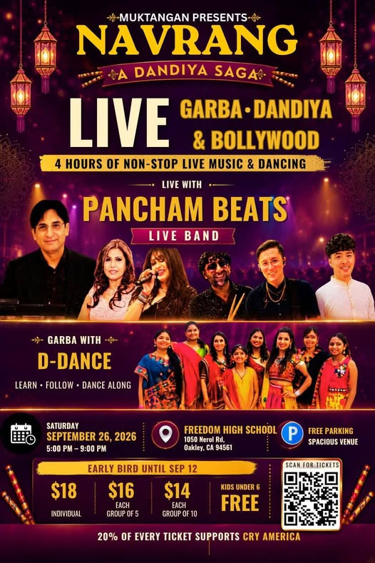 Muktangan Presents Navrang – A Dandiya Saga Featuring Live Music and Dance in Oakley, CA