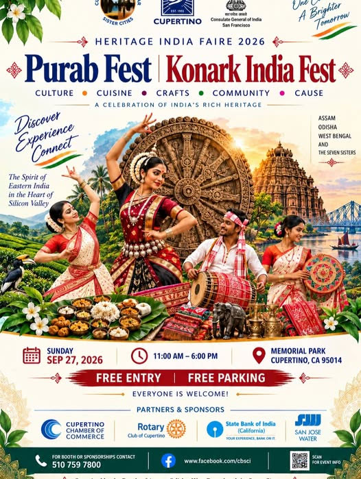 Heritage India Faire 2026 Purab Fest And Konark India Fest Announced For September 27 In Cupertino 