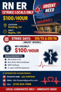 Urgent Strike Locals RN ER Opportunity Announced in Redding, California