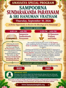 Amavasya Special Program: Sampoorna Sundarakanda Parayanam and Sri Hanuman Vratham at Sri Panchamukha Hanuman Temple