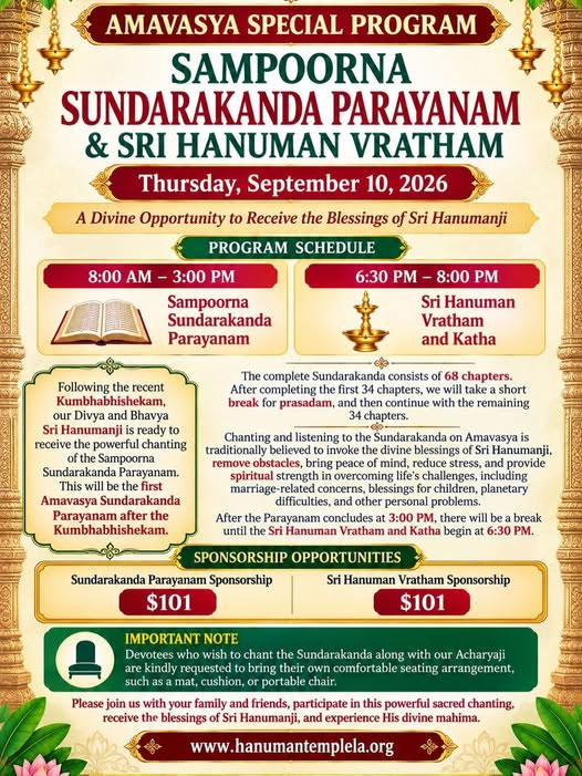 Amavasya Special Program Sampoorna Sundarakanda Parayanam And Sri Hanuman Vratham At Sri Panchamukha Hanuman Temple 