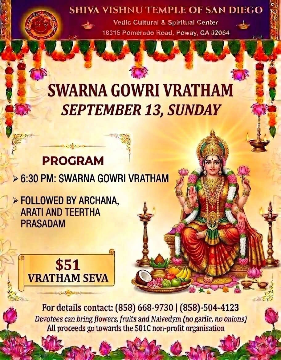 Swarna Gowri Vratham Celebrations At Shiva Vishnu Temple Of San Diego 