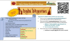 Shiva Vishnu Temple of San Diego Announces Bala Bhavan 2026-27 Academic Year Registration