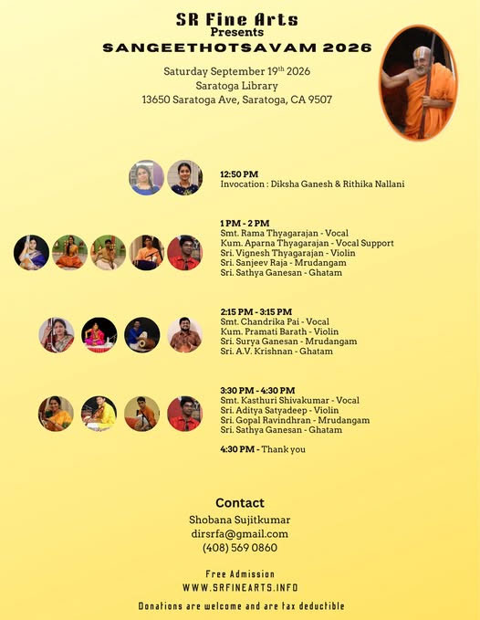 Sr Fine Arts Presents Sangeethotsavam 2026 At Saratoga Library 