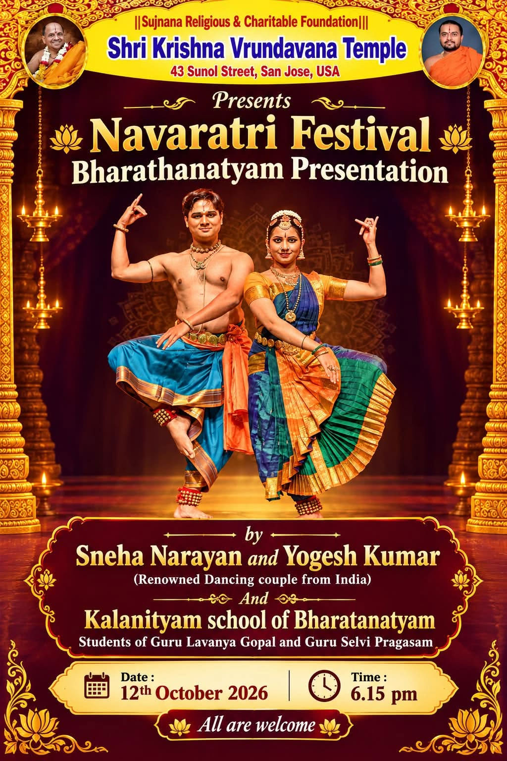 Shri Krishna Vrundavana Temple In San Jose Hosts Grand Navaratri Festival Bharatanatyam Presentation 