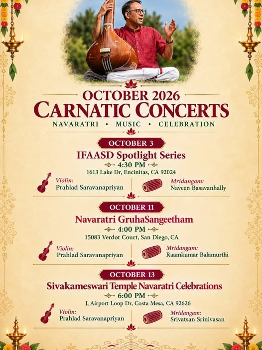 Carnatic Music Concerts In The Us Starting On The Oct 3rd 