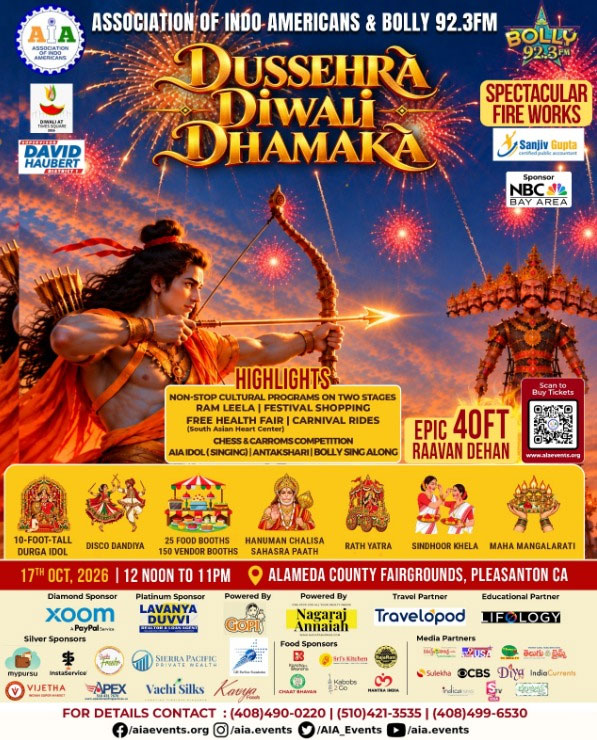 Association Of Indo Americans And Bolly 92 3 Fm To Host Dussehra Diwali Dhamaka 2026 In Pleasanton 