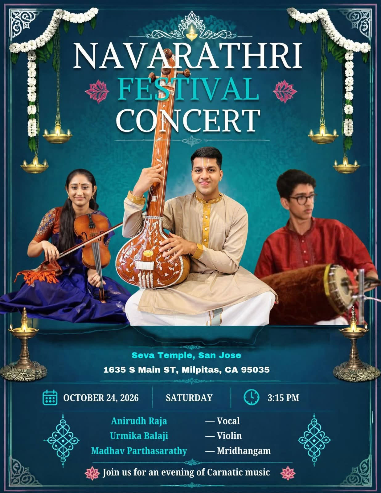 Anirudh Rajas Carnatic Music Ensemble Set To Perform At Navarathri Festival Concert In Milpitas California On October 24 