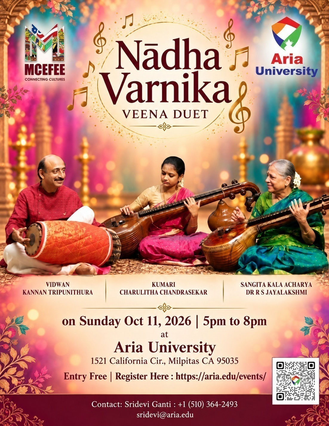Mcefee And Aria University Present Nada Varnika Veena Duet Classical Music Event In Milpitas 